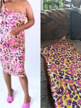 Vibrant Pink & Yellow Abstract Bodycon Dress